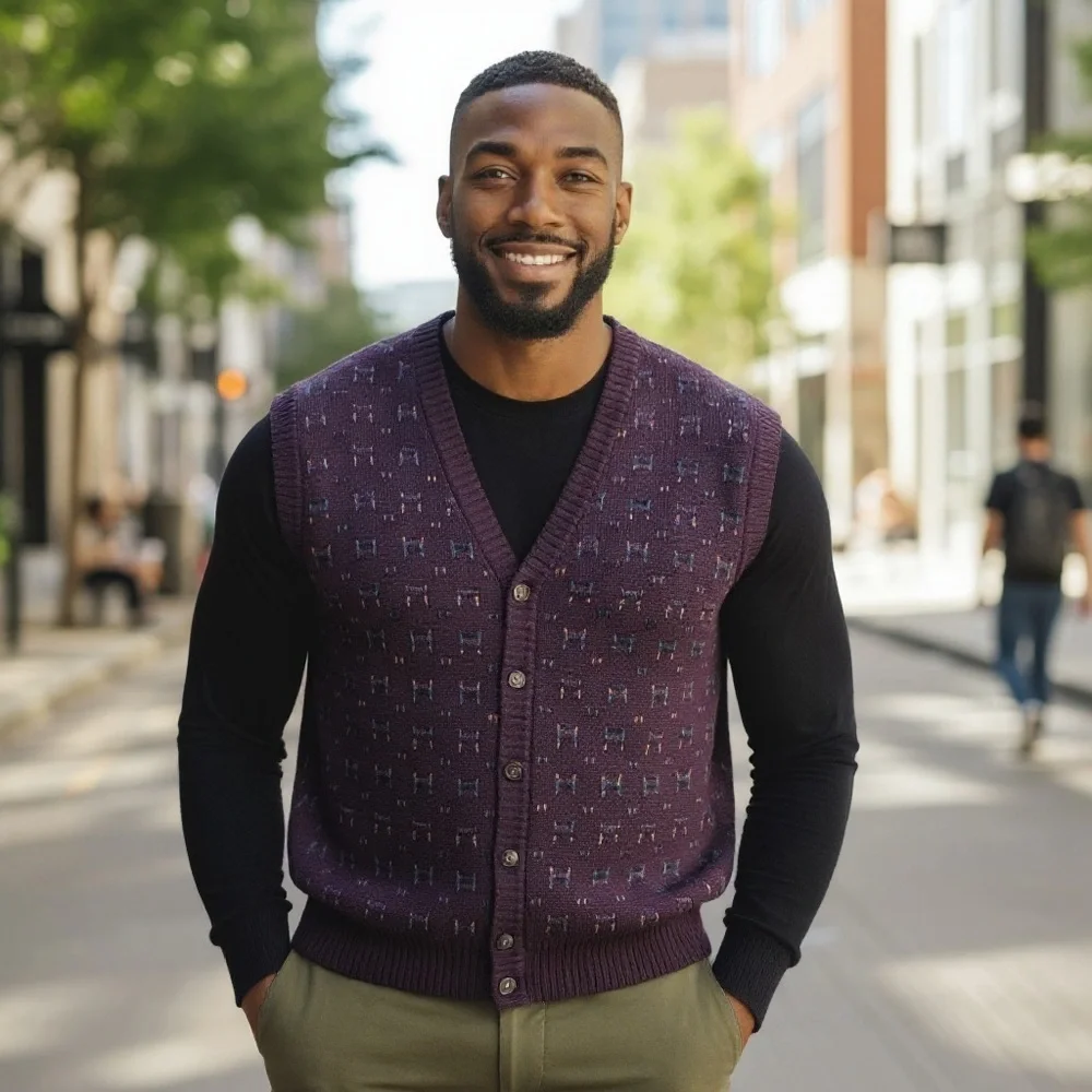 Y2K  Robert Banks Wool Vest L Cosby 90's Grandpa Dad Pattern Academia Preppy